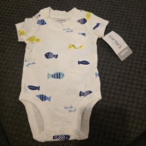 Carter's White Bodysuit with Blue and Yellow Fish Print